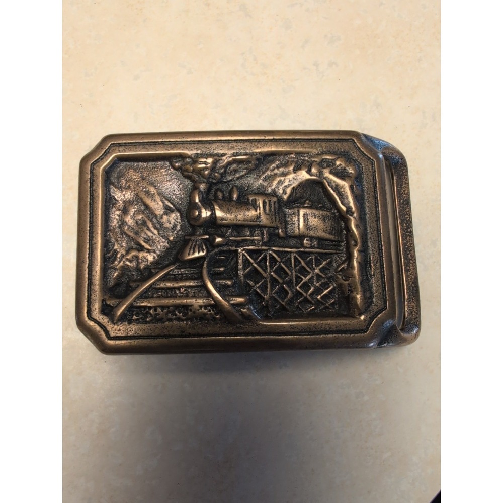 Tech Ether Guild Train Belt Buckle Railroad Mountain Solid Brass 1975 TE Express - Picture 2 of 5
